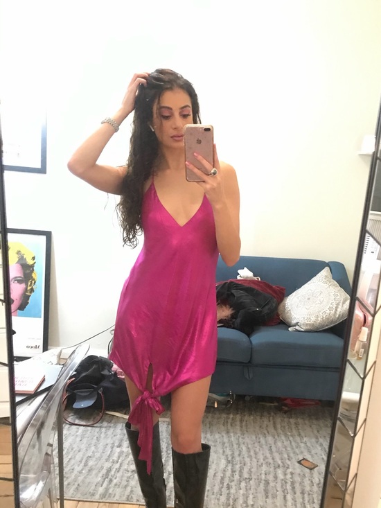 For Love And Lemons Dresses & Skirts - Fuchsia For Love and Lemons Satin Slip Dress with Spaghetti Straps